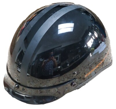 #ad Harley Davidson DOT Motorcycle Half Helmet Racing Stripes Black Size SM