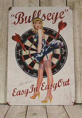 #ad Sexy Pinup Darts Tin Metal Sign Bullseye Dartboard Bar Man Cave Rustic Style