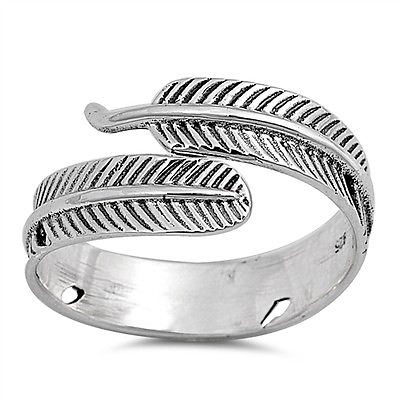 #ad .925 Sterling Silver Feather Fashion Band Ring Size 6 7 8 9 10 11 12 NEW