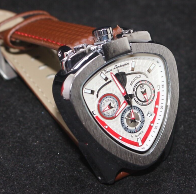 #ad Lamborghini Men Chronograph Analog White Dial Quartz Lather Band Wrist Watch