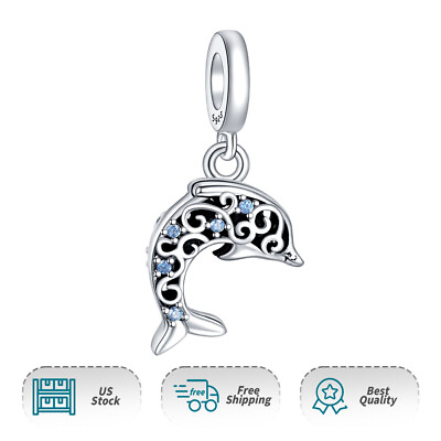 #ad New S925 Dolphin Dangle Openwork Charm Women Girl Bracelet Necklace Pendant Gift