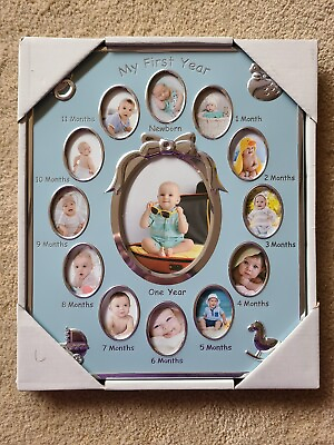 #ad My First Year one year baby frame for photos. Baby Blue Silver. Never Used