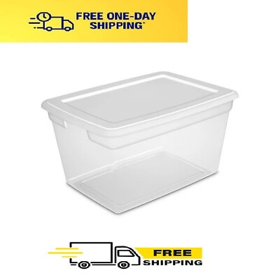 #ad Sterilite 58 Qt. Clear Plastic Storage Box with White Lid NEW