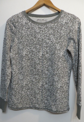 #ad Eddie Bauer Waffle Knit Thermal Style Shirt Womens Medium Gray White Pattern Top