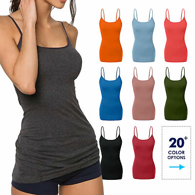 #ad Women#x27;s Long Camisole Tank Tops Cotton Basic Cami Plain S 3XL