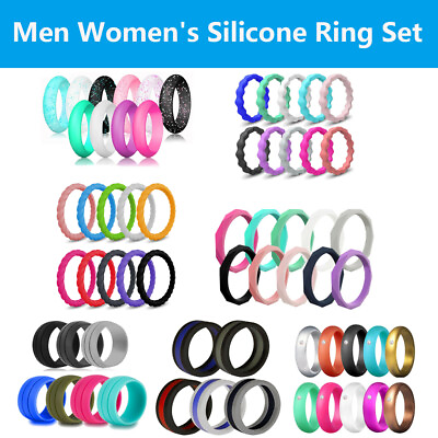 #ad 5 7 10 PACK Set Flexible Silicone Ring Men Women Rubber Wedding Band Size 5 10#