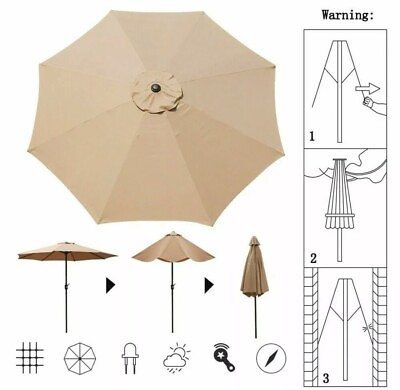 #ad Tan 9ft Table Umbrella Outdoor Garden Patio Crank Easy Ratcheting Folding 8 Ribs