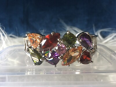 #ad Silver Multicolor CZ Stones Cuff Bracelet Nwot 925 Silver Plated Nice Colorful