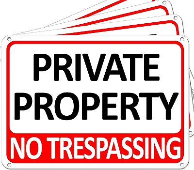#ad 4 Pack Metal No Trespassing Signs Private Property 10 x 7 inch Rust Free 0.04...