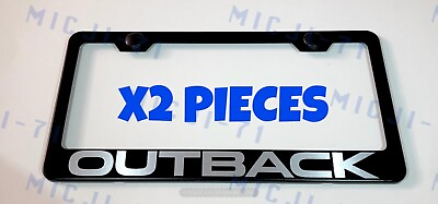 #ad X2 Outback Stainless Steel Black License Plate Frame Rust Free W Caps