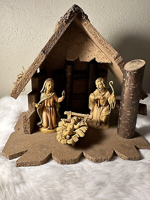#ad FONTANINI Italy Depose Nativity 5 pc Set Mary amp; Joseph Baby Jesus amp; Stable 1983