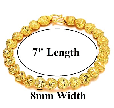 #ad 24k Gold Filled Linked Heart Chain Bracelet Women#x27;s Small 7quot; Size D149 $26.95