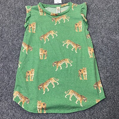 #ad 7th Ray Womens Shirt Top Small Green Tiger Print Flowy Ruffled Stretch USA