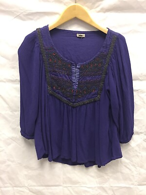 #ad Ecote Blouse Purple Black Red Sz Small 3 4 Sleeves