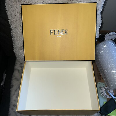 #ad Fendi Roma Authentic Yellow Empty Shoe Box Gift Box 14”X 10” X 5.5” Approx