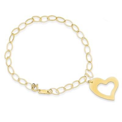 #ad Real 14kt Yellow Gold Dangle Heart Chain Bracelet; 7.25 inch