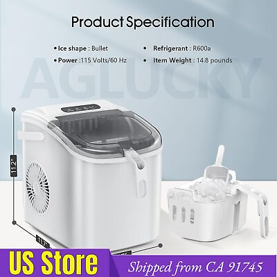 #ad Countertop Ice Maker White 26Lbs 24H 9 Bullet Ice Ready in 8 MinsCA1