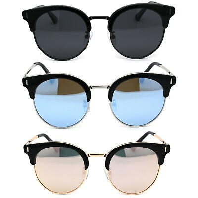 #ad Womens Polarized Lens Hipster Round Half Rim Sunglasses