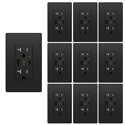 #ad 10Pack 4.8A USB C Outlet PD 24W Power Delivery Receptacle 20 Amp 125 VoltBlack