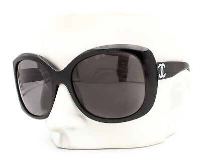 #ad Chanel 5183 501 81 Sunglasses Black w White Resin CC Logo Polarized Read 2