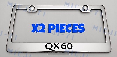 #ad X2 QX60 Stainless Steel Chrome Mirror License Plate Frame Rust Free W Caps