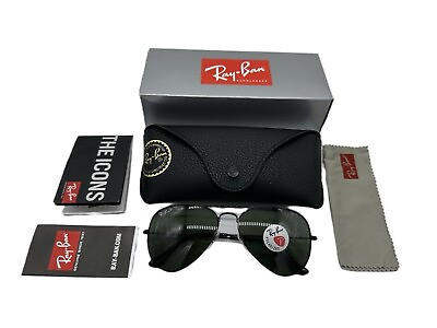 #ad Ray Ban Aviator Classic Black Green Polarized 58mm Sunglasses RB3025 002 58 58