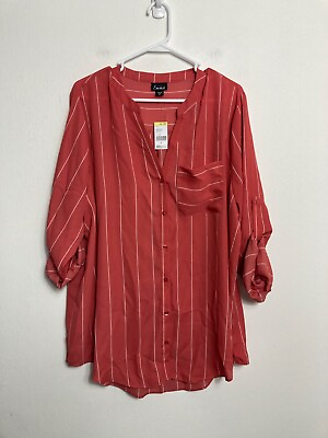 #ad NWT Simply Emma Striped 3 4 Sleeve Blouse Women Plus Size 2X Peach Coral Casual