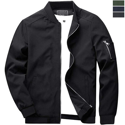 #ad Men#x27;s Spring Fall Casual Thin Bomber Jacket Lightweight Sportswear Full Zip Coat