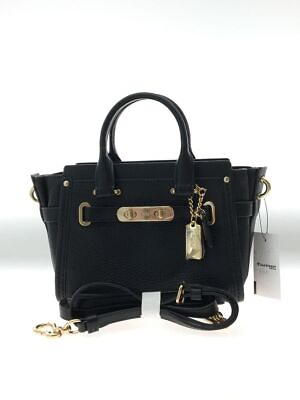 #ad COACH handbag all leather black shoulder bag 2 way Used
