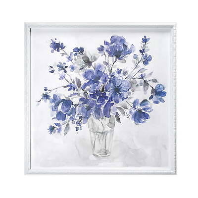 #ad Blue Flower Vase Framed Wall Ar Decoration 20quot; x 20quot; $18.02