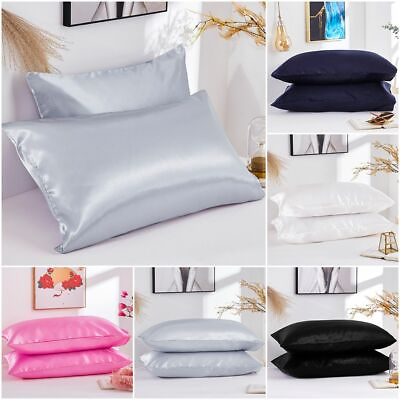 #ad Satin Silk Pillowcase Pillow Case Cover King Queen Standard Cushion Cover Us