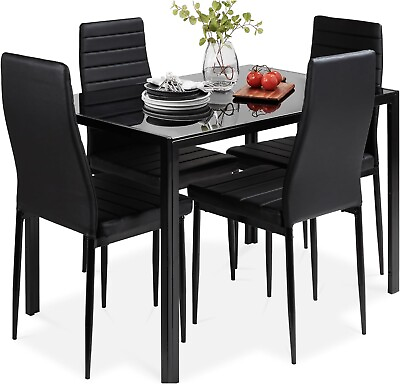 #ad Black 5 Piece Dining Table and Chairs Set: Glass Top Design for 4