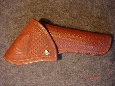 #ad Gun Holster Leather Revolver Pistol Holder Tooled 22 .38 357 .44 45 Cal Western $58.00