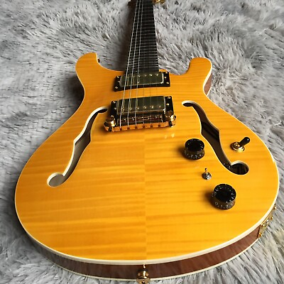 #ad Flame Maple Top Yellow Solid Body Electric Guitar Semi Hollow Safe Shipping