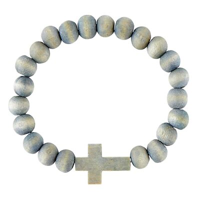 #ad Wood Bead Bracelet Wooden Stretch Grey Religious Bracelets Pack of 12