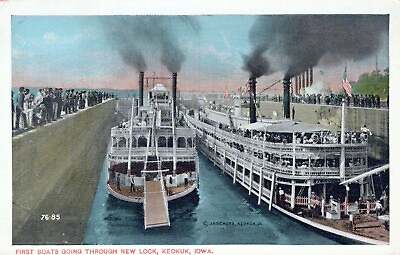 #ad First Boats Going Through New Lock Keokuk Iowa Vintage White Border Post Card