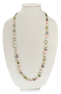#ad LUCORAL Lucas Lameth Multi Color Pastel Coin CULTURED PEARL NECKLACE Sterling