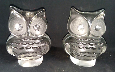 #ad Viking Clear Glass FROSTED OWL Bookends