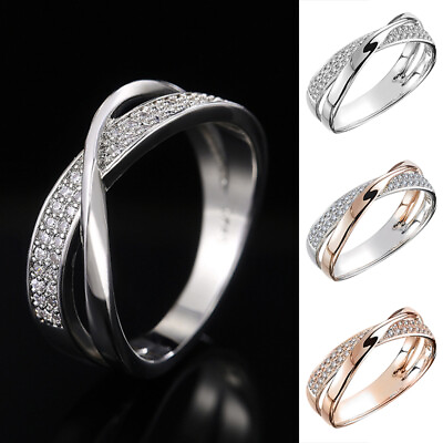 #ad X Shape Trendy Cubic Zircon Ring Two Tone Women Rings Cross Ring Fashion Jewelry