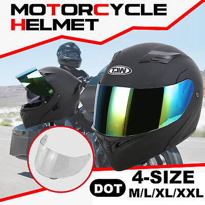 #ad DOT Modular Motorcycle Helmet Full Face Dual Visor Flip Up Moto Helmet w SHIELD