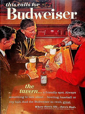 #ad 1963 Budweiser Beer Vintage Print Ad Tavern Friendly Spot Talk Sports Politics