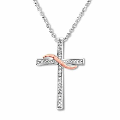 #ad Rose Infinity Cross Necklace Pendant Women Jewelry 925 Sterling Silver Cross