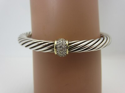 #ad David Yurman Cable Classic Sterling Silver 18K Gold Diamond Cuff Bracelet 7 mm.