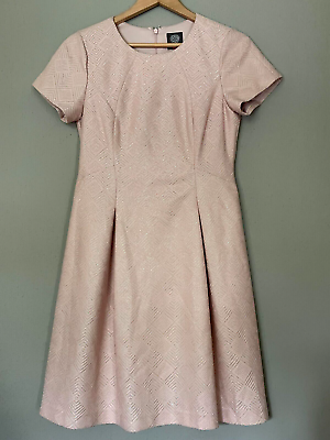 #ad Vince Camuto 8 Pink Short Sleeve Fit And Flare Dress Silver Lamé Metallic Fiber
