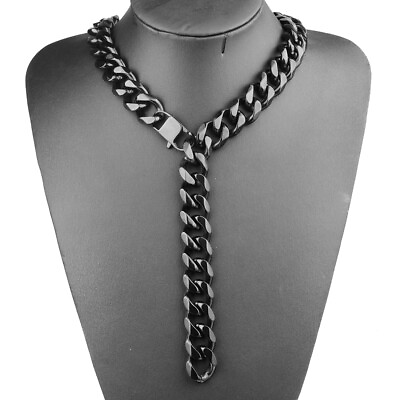 #ad Heavy 19mm 24quot; Black Tone 316L Stainless Steel Hip Hop Men#x27;s Curb Chain Necklace