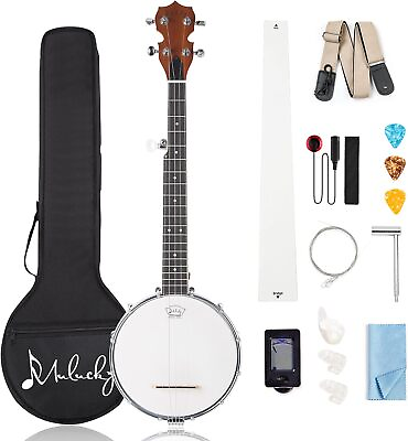 #ad 5String Banjo Mini 28inch Travel Banjo Sapele Body Close Solid Back Beginner Kit