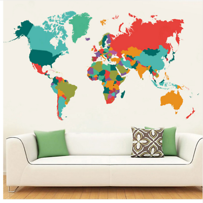 #ad Creative World Map Wall Sticker Multicolour Country Decal Decoration Mural Art