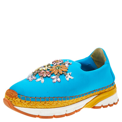 #ad Dolce amp; Gabbana Blue Neoprene Barcelona Embellished Slip On Sneakers Size 38