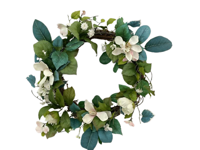 #ad White Artificial Flower Floral Wreath Leaves Greenery Tropical Berries 18 Inches