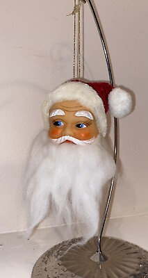#ad Mid Century Modern Vintage Christmas Rubber Face Santa Ornament Spun Cotton